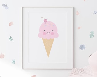 Ice Cream Print, Baby Girl Nursery, Candy Art Print, Printable Wall Art, Ice Cream Print, Kids Room Decor, Candy Colors Nursery