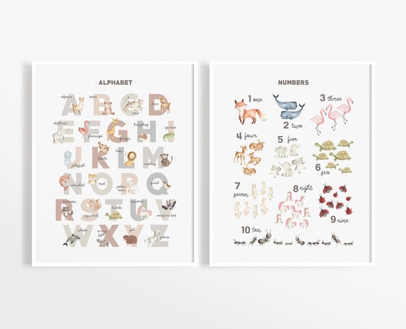 Animal Alphabet Print Alphabet and Numbers Poster Homeschool - Etsy