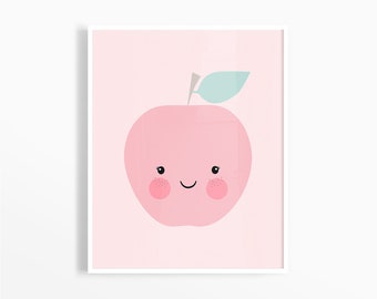 Apple Art Print, Baby Girl Nursery, Printable Kids Decor, Nursery Wall Art, Fruits Art Print, Playroom Decor, Apple Printable