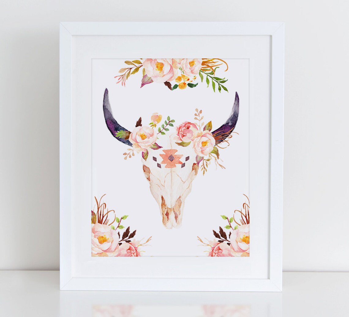 Bull Skull Art Print Animal Skull Wall Art Farmhouse Decor Etsy