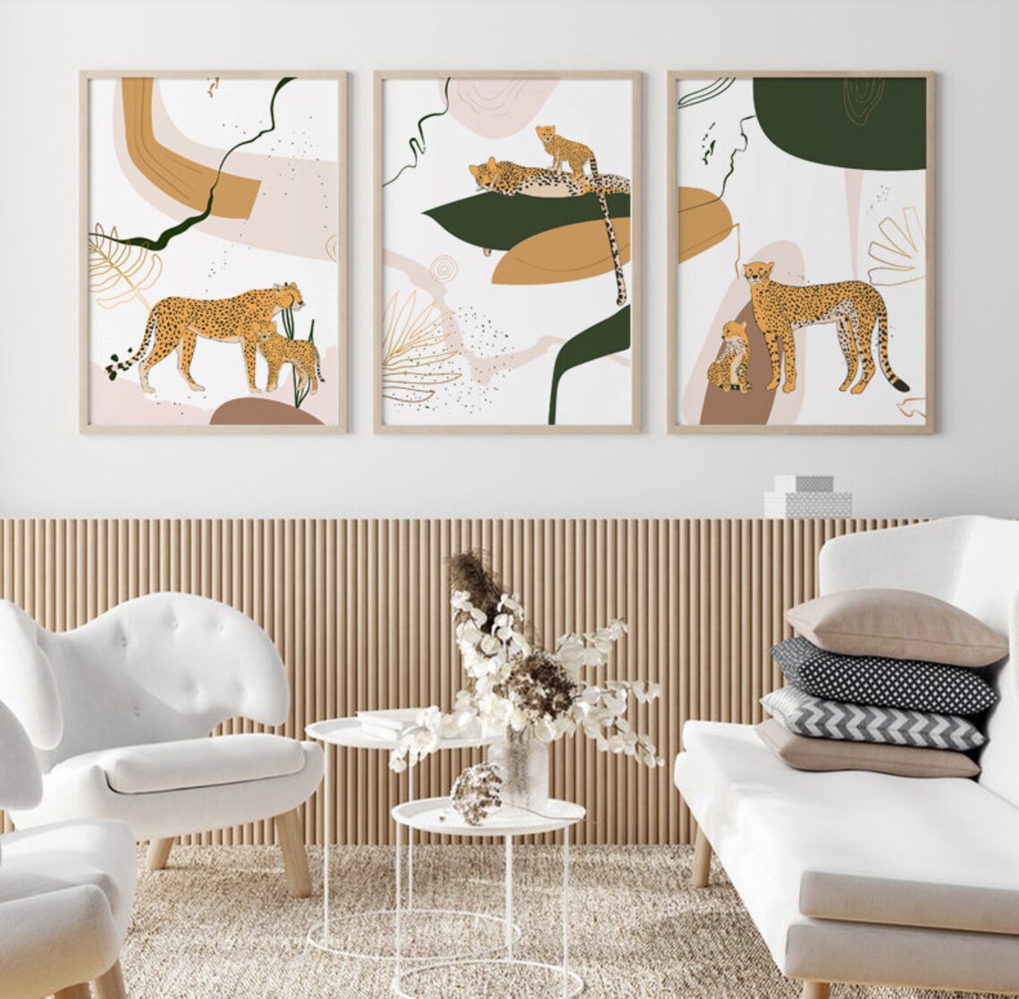 Boho Cheetah Print Jungle Cats Art Print Botanical Wall Art - Etsy