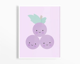 Grape Art Print, Baby Girl Nursery, Printable Kids Decor, Fruits Art Print, Girls Room Decor, Grapes Printable Art, Playroom Decor