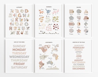 Homeschool Printables, Animal Alphabet Print, Bohemian Earthy, Educational Prints for Kids, Alphabet, Playroom Decor, Montessori Wall Art