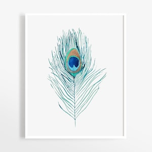 Peacock Feather Art Print, Instant Download, Peacock Feathers, Fashion Wall Art, Peacock Wall Art, Living Room Decor