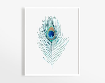 Peacock Feather Art Print, Instant Download, Peacock Feathers, Fashion Wall Art, Peacock Wall Art, Living Room Decor