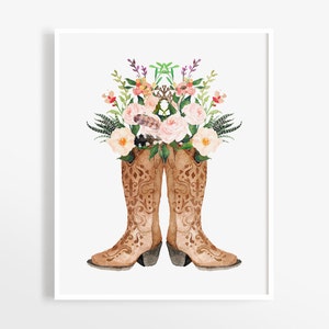 Cowboy Boots Art Print, Instant Download, Western Print, Farmhouse Decor, Boho Chic Decor, Country Home Decor, Rustic Wall Art image 1