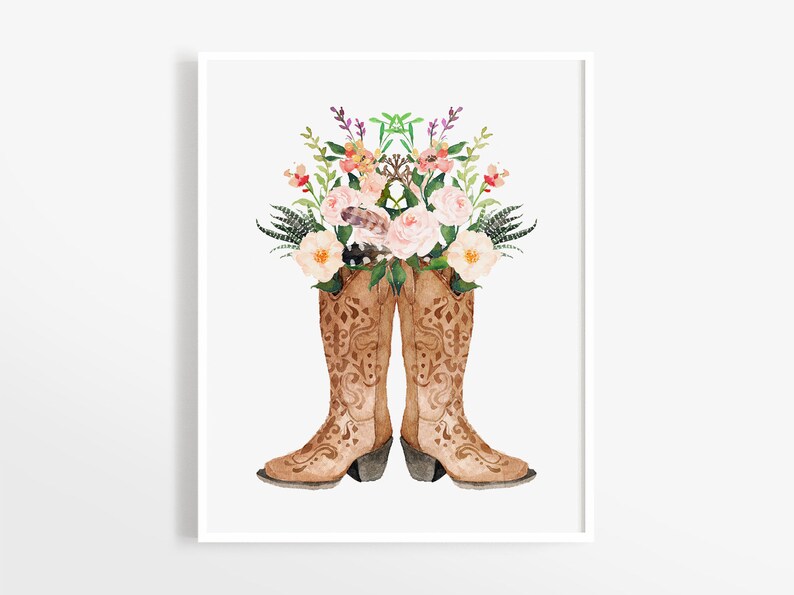 Cowboy Boots Art Print, Instant Download, Western Print, Farmhouse Decor, Boho Chic Decor, Country Home Decor, Rustic Wall Art image 1