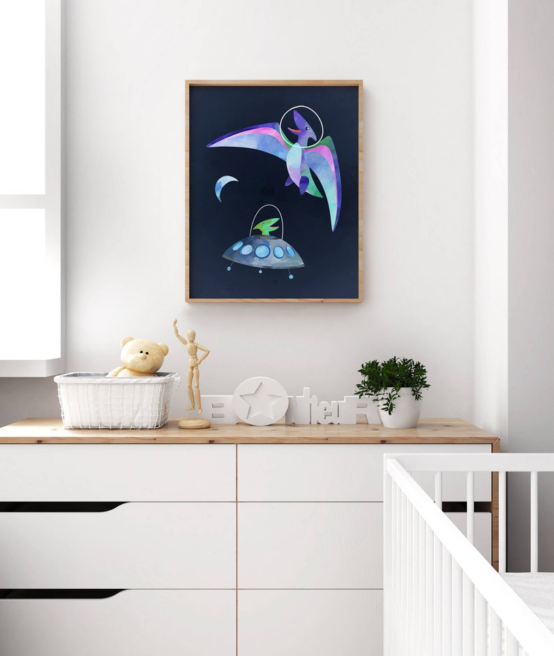 Space Dinosaur Prints, Set of 6 Dinosaur Prints, Dinosaur Nursery Wall ...
