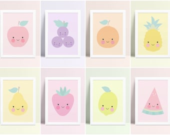 Fruits Art Print, Baby Girl Nursery, Printable Wall Art Kids Decor, Nursery Wall Art, Fruit Nursery Decor, Playroom Wall Art