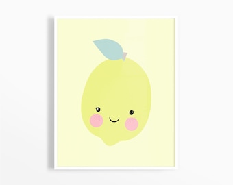 Lemon Art Print, Baby Girl Nursery, Nursery Printable Wall Art, Fruits Art Print, Girls Room Decor, Lemon Printable Art
