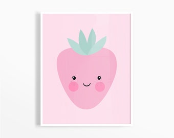 Strawberry Art Print, Baby Girl Nursery, Printable Kids Decor, Nursery Wall Art, Fruits Art Print, Playroom Decor, Strawberry Wall Art