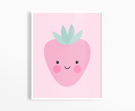 Strawberry Art Print, Baby Girl Nursery, Printable Kids Decor, Nursery Wall Art, Fruits Art Print, Playroom Decor, Strawberry Wall Art