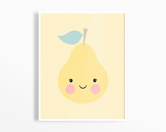 Pear Art Print, Baby Girl Nursery, Girls Room Decor, Nursery Wall Art, Fruits Art Print, Playroom Decor, Pear Printable Art