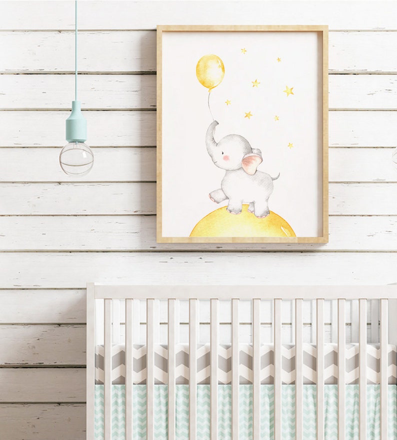 Nursery Wall Art Baby Elephant Print Neutral Nursery Decor Etsy