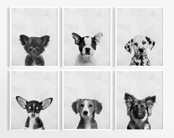 Puppy Dog Prints, Nursery Puppy Print, Animal Nursery Art, Baby Animal Nursery, Black and White Dog Photo, Dog Wall Art