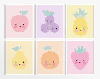 Fruits Art Print, Baby Girl Nursery, Printable Kids Decor, Fruits Nursery, Nursery Wall Art, Fruits Party Decor, Playroom Wall Art