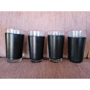 Mid Century Mod Set Of 4 Leather Look Barware Vintage Bar Glasses