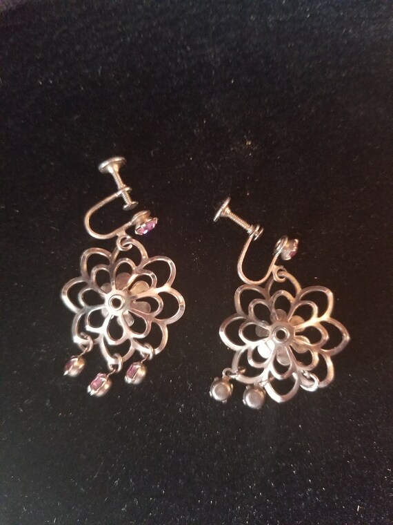 Vintage Dangle Flower Design Screw Back Earrings - image 4