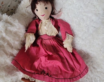 Vintage Handmade Hand Sewn Rag Doll with Custom Clothes