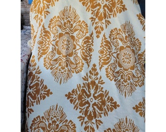 Gold And Cream Vintage Heavy Tapestry Type Reversible Bedspread