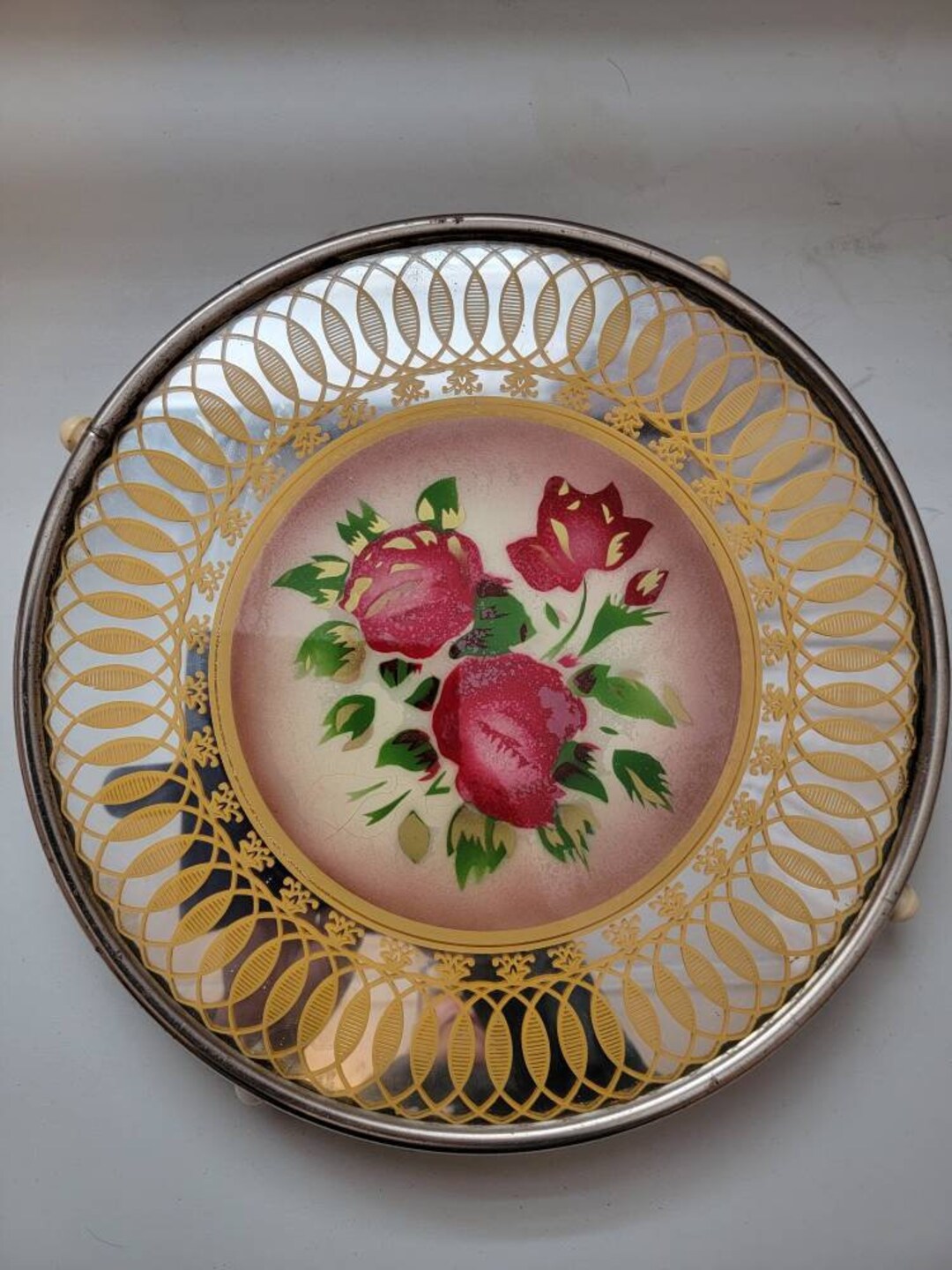 Vintage Glass Top Lazy Susan Makeup Vanity Piece Etsy