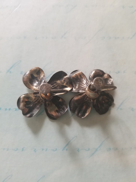 Antique Sterling Screw On Flower Earrings - image 3