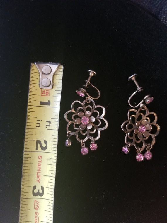 Vintage Dangle Flower Design Screw Back Earrings - image 5