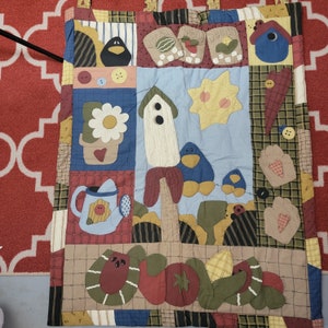 Hand-sewn Primitive Farm Quilted Flag
