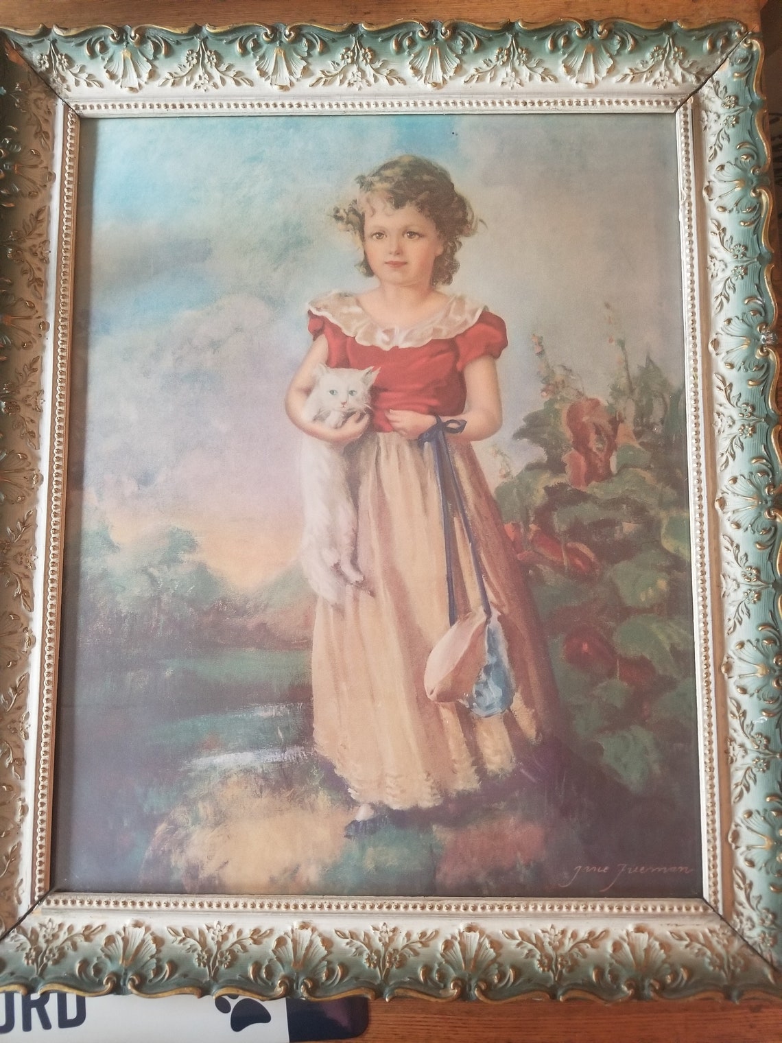 Jane Freeman Girl and Kitten Framed Art Etsy