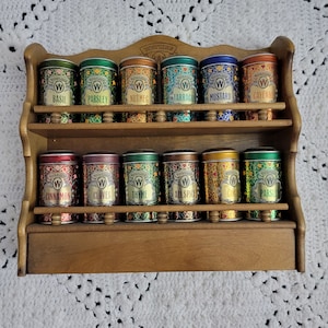 Vintage Spice Shelf with 18 Spice Jars - Matthew Bullock Auctioneers