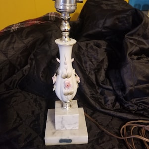 50s Porcelain and Marble Rose Design Bedside Lamp