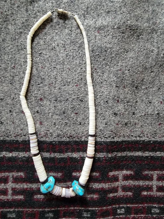 Vintage Native American Turquoise Bone and Shell … - image 1