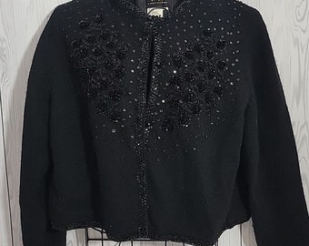 I Did It Women's Size M Vintage 80s Lamb's Wool And Angora Beaded Jacket