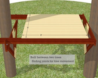 8' x 8' treehouse platform for two trees