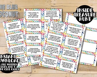 Treasure Hunt Game | 36 Printable Clue Cards for inside Fun | Birthday & Family Gathering Activity