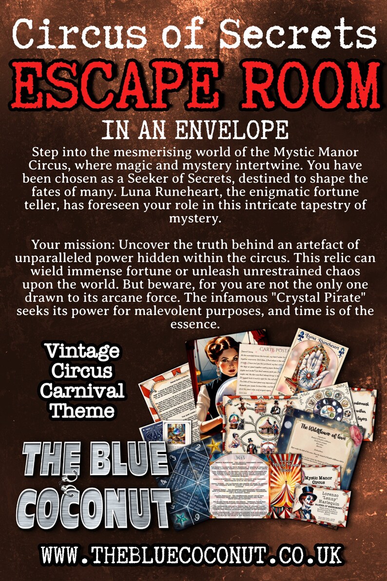 Circus of Secrets Printable Escape Room, Vintage Fortune Teller