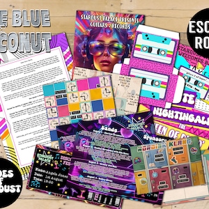 Echoes of Stardust a retro 1980 printable Escape Room, popstar disco, Tabletop puzzles brain teasers, DIGITAL, mystery, date night game,