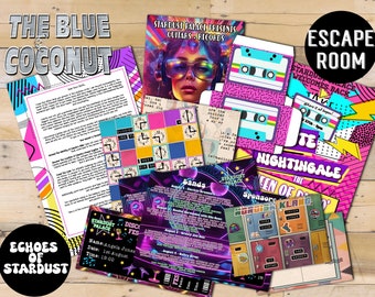 Echoes of Stardust a retro 1980 printable Escape Room, popstar disco, Tabletop puzzles brain teasers, DIGITAL, mystery, date night game,