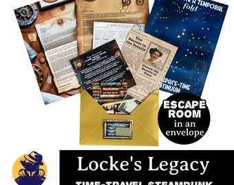 Locke's Legacy Escape Room, Steampunk Time Machine, Tabletop Brain Teaser, murder mystery date night