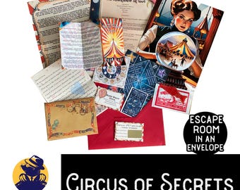 Circus of Secrets Escape Room in an Envelope, Tabletop murder mystery date night Puzzle