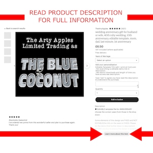 May include: Etsy listing screenshot featuring a black background with the text "THE BLUE COCONUT" in a silver, 3D-style font. The text "The Arty Apples Limited Trading as" is above the main text. The listing includes product details.