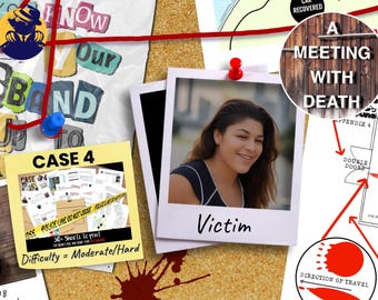 Tabletop detective case file, crime Cold case 4, print and Solve at home, A meeting with death MURDER mystery, date night game, puzzle
