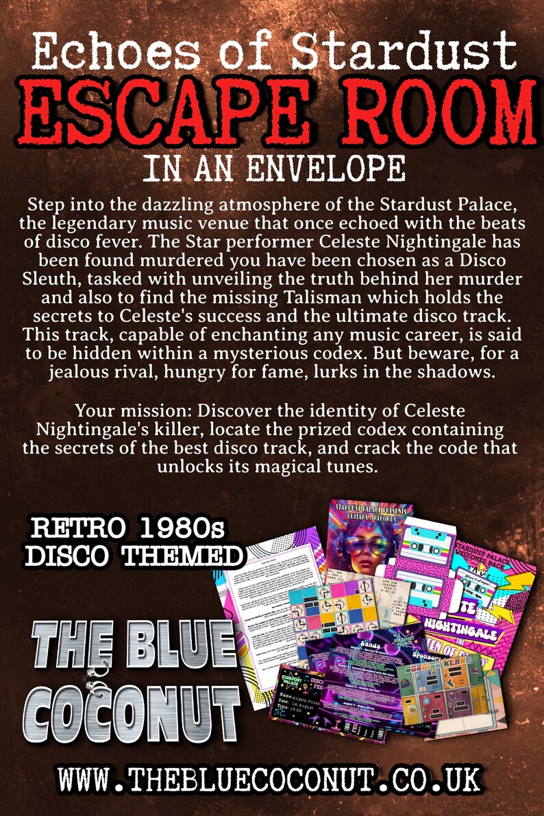 Echoes of Stardust a Retro 1980 Printable Escape Room, Popstar Disco