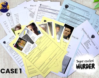 gift for murder mystery lover: Tabletop detective case file, crime Cold case 1, Sugar Coated MURDER, date night game, puzzle easy
