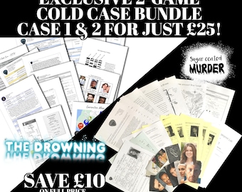 gift for mystery lover: cold case murder mystery Bundle - secret Santa, Tabletop crime Date Night Family Game sugar coated murder drowning
