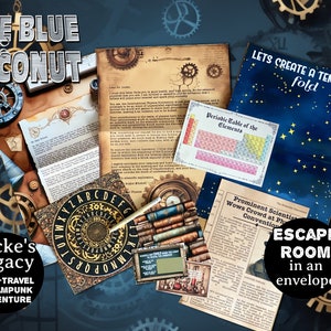 Locke's Legacy escape room, time machine steampunk, Tabletop puzzles brain teasers, POSTED, mystery, date night game, time-travel vintage