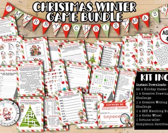 Christmas holidays winter Printable Game Bundle | family Party Games for Kids preschool kindergarten | teacher Activities bunting Age 4+