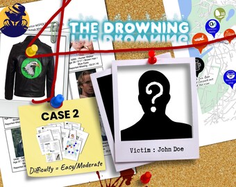 Tabletop detective case file, crime Cold case 2 Murder, print and Solve at home, the drowning MURDER, murder mystery, date night game puzzle