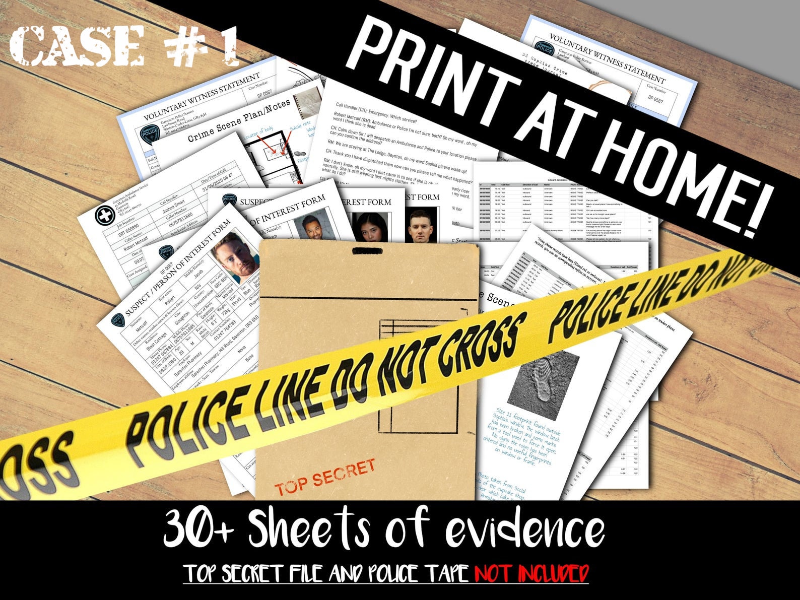 Tabletop Detective Case File, Crime Cold Case 1, Print and Solve at