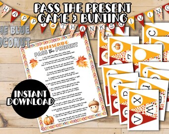 Thanksgiving Pass the Present Game matching bunting | Instant Download game | Family Fun Printable for Adults Kids Group | Pass the Gift